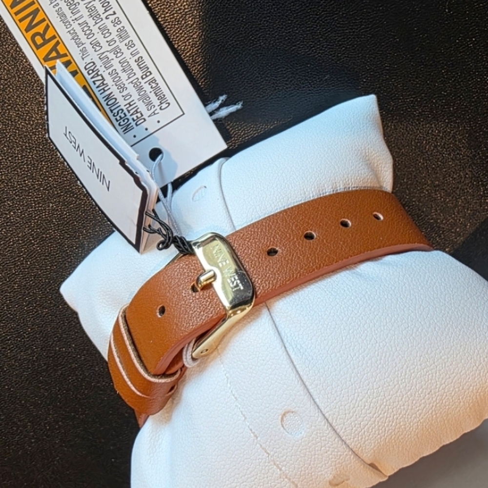 Nine West Gold-Tone Watch with Tan Strap NIB - Picture 2 of 2